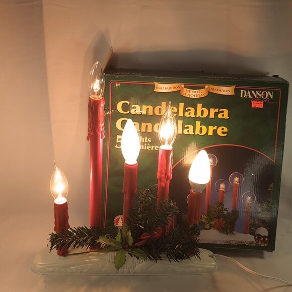 Danson Decor 5 Light Candelabra Christmas Holiday Decor Red Drip Candles Vintage - Picture 2 of 12